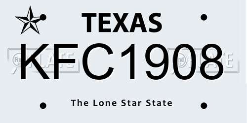 KFC1908 Texas License Plate