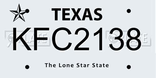 KFC2138 Texas License Plate
