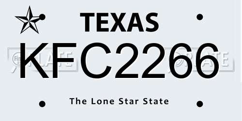 KFC2266 Texas License Plate