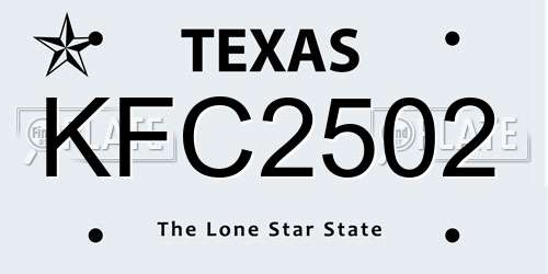 KFC2502 Texas License Plate