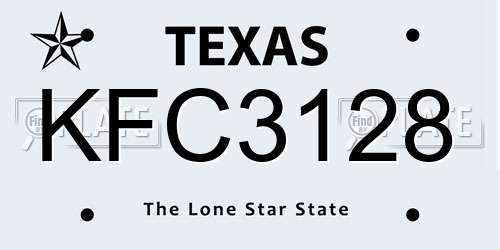 KFC3128 Texas License Plate
