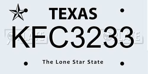 KFC3233 Texas License Plate