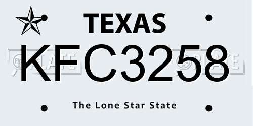 KFC3258 Texas License Plate