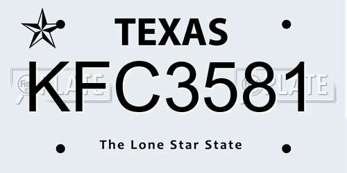 KFC3581 Texas License Plate
