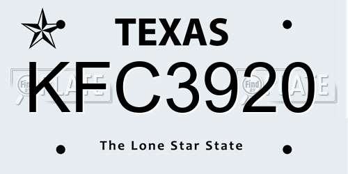 KFC3920 Texas License Plate