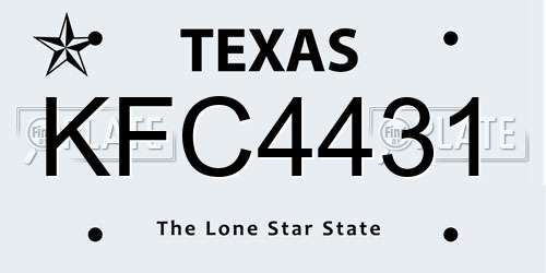 KFC4431 Texas License Plate
