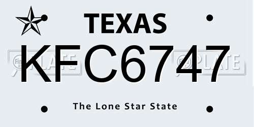 KFC6747 Texas License Plate