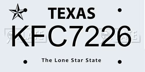 KFC7226 Texas License Plate