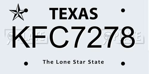 KFC7278 Texas License Plate