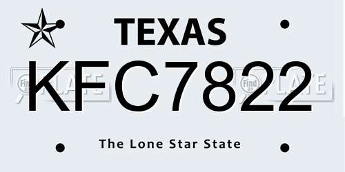 KFC7822 Texas License Plate