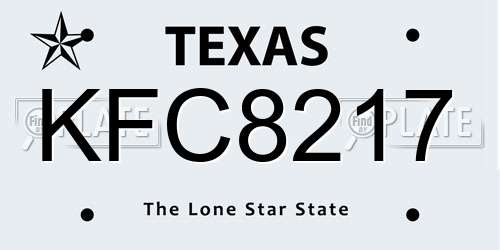 KFC8217 Texas License Plate