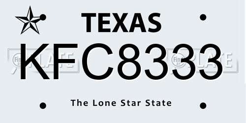 KFC8333 Texas License Plate