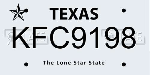 KFC9198 Texas License Plate