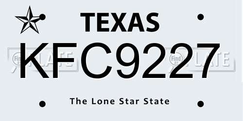 KFC9227 Texas License Plate