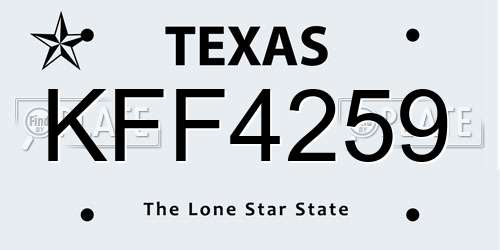 KFF4259 Texas License Plate