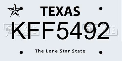 KFF5492 Texas License Plate