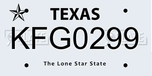 KFG0299 Texas License Plate