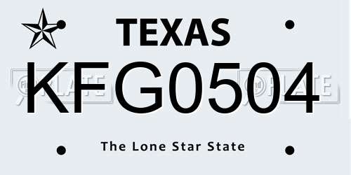 KFG0504 Texas License Plate