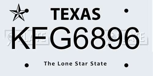 KFG6896 Texas License Plate