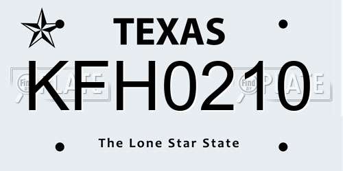 KFH0210 Texas License Plate