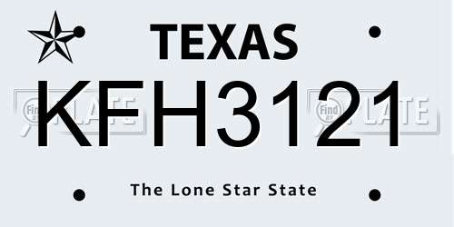 KFH3121 Texas License Plate