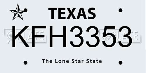 KFH3353 Texas License Plate