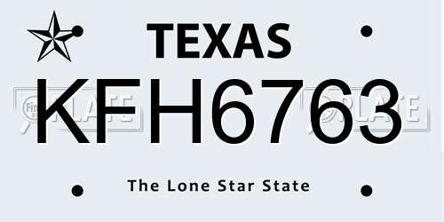 KFH6763 Texas License Plate