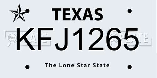 KFJ1265 Texas License Plate