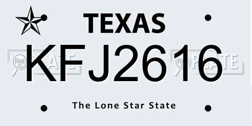 KFJ2616 Texas License Plate