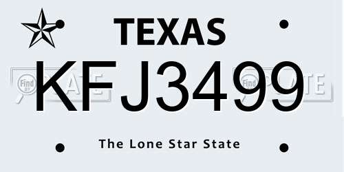 KFJ3499 Texas License Plate