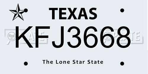 KFJ3668 Texas License Plate