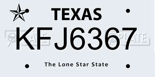 KFJ6367 Texas License Plate