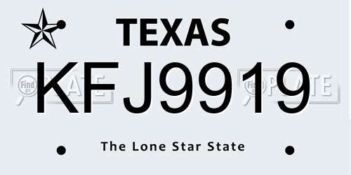 KFJ9919 Texas License Plate