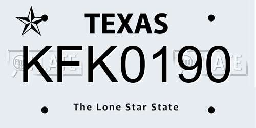 KFK0190 Texas License Plate