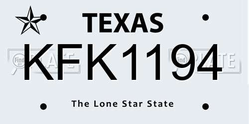 KFK1194 Texas License Plate