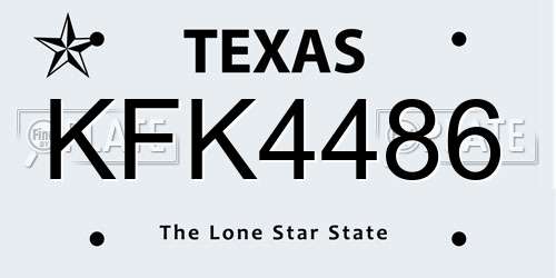 KFK4486 Texas License Plate