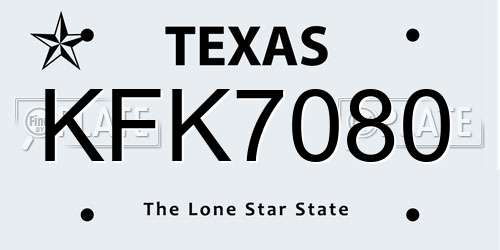 KFK7080 Texas License Plate