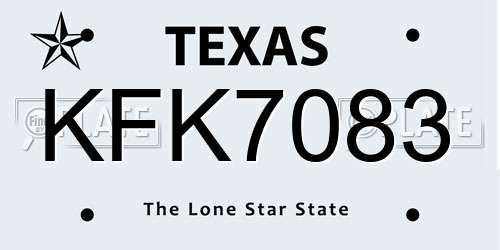 KFK7083 Texas License Plate