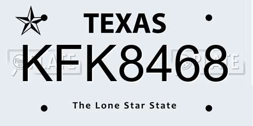 KFK8468 Texas License Plate
