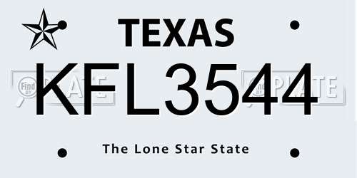 KFL3544 Texas License Plate