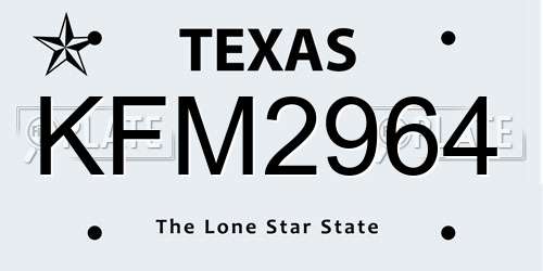 KFM2964 Texas License Plate