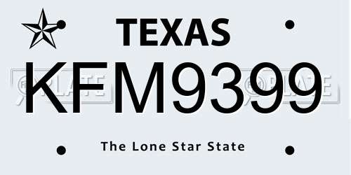 KFM9399 Texas License Plate