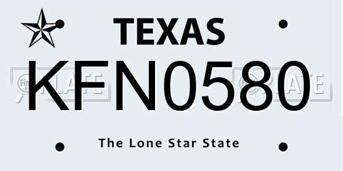 KFN0580 Texas License Plate