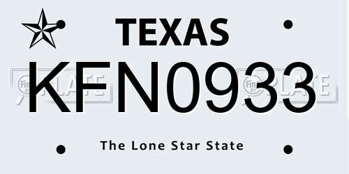 KFN0933 Texas License Plate