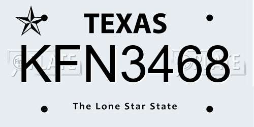 KFN3468 Texas License Plate