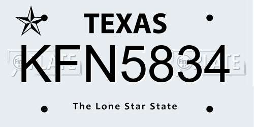KFN5834 Texas License Plate