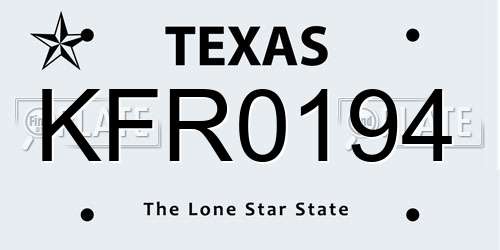 KFR0194 Texas License Plate