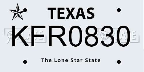 KFR0830 Texas License Plate