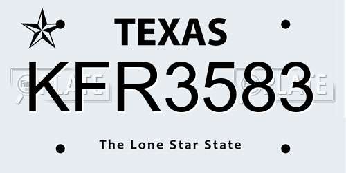 KFR3583 Texas License Plate