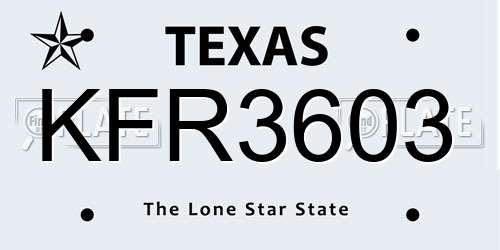 KFR3603 Texas License Plate